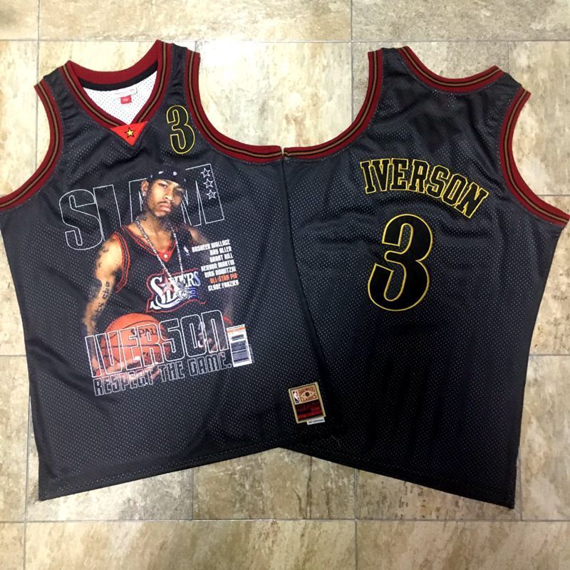 Men Philadelphia 76ers 3 Iverson Black Impurity cover Mitchell & Ness NBA Jerseys